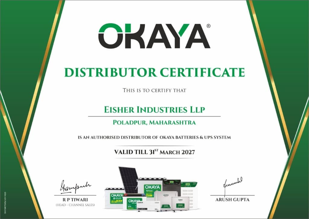 Authorised Okaya Distributor issued to Eisher Industries LLP